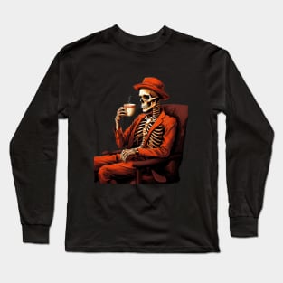 Skeleton with Coffee Long Sleeve T-Shirt